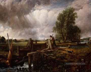 romantique romantisme Tableau Peinture - Bateau Passant une serrure romantique John Constable